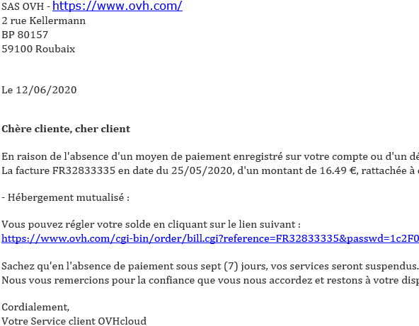 Body of a phishing email